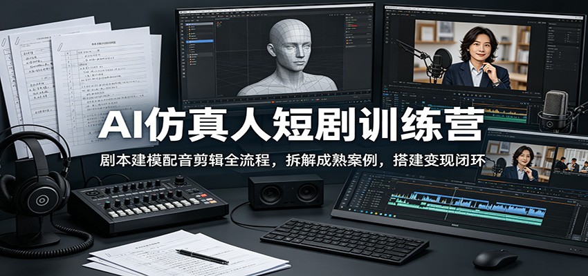 AI仿真人短剧训练营：剧本建模配音剪辑全流程，拆解成熟案例，搭建变现闭环-MFXUI中国站