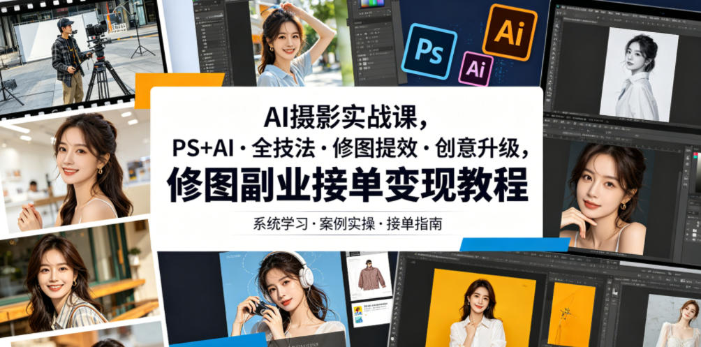 AI摄影实战课,PS+AI・全技法・修图提效・创意升级,修图副业接单变现教程-MFXUI中国站