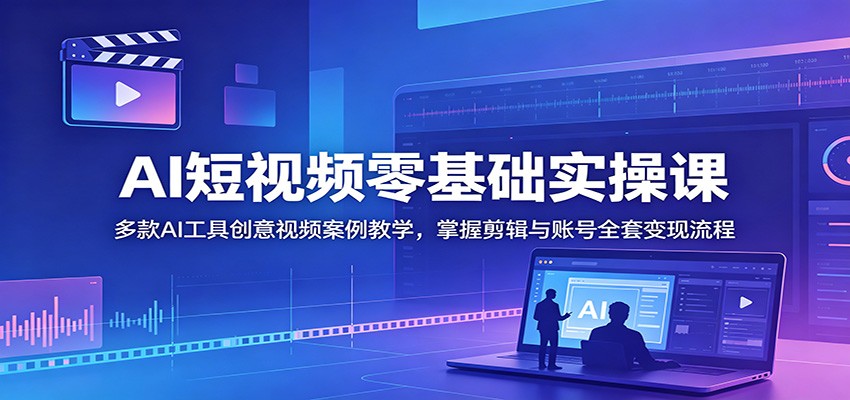 AI短视频零基础实操课：多款AI工具创意视频案例教学，掌握剪辑与账号全套变现流程-MFXUI中国站
