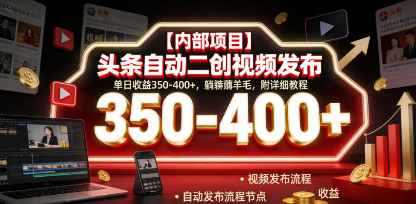 【内部项目】头条自动二创视频发布，单日收益350-400+，躺賺薅羊毛，附详细教程【揭秘】-MFXUI中国站