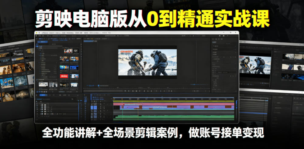 剪映电脑版从0到精通实战课，全功能讲解+全场景剪辑案例，做账号接单变现-MFXUI中国站