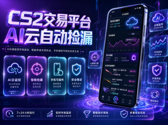 CS2交易平台AI云自动捡漏,多年稳定运行,无需手机,支持任何形式验证,日入300+【揭秘】-MFXUI中国站