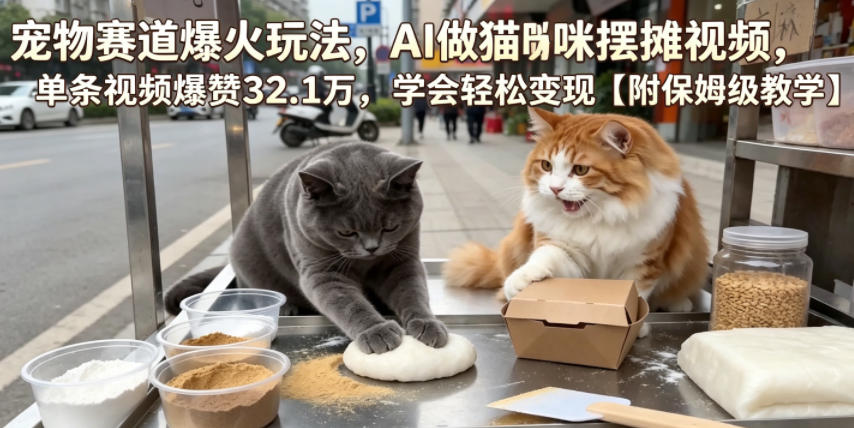 宠物赛道爆火玩法,AI做猫咪摆摊视频,单条视频爆赞32.1万,学会轻松变现【附保姆级教学】-MFXUI中国站