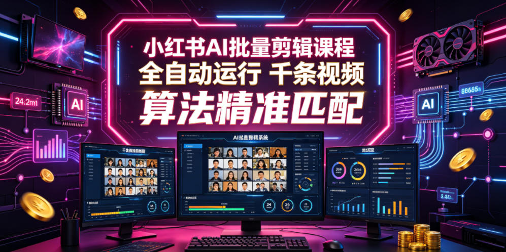 小红书AI批量剪辑课程，24小时全自动运行，解放双手专注运营，千条视频批量处理，小红书算法精准匹配-MFXUI中国站