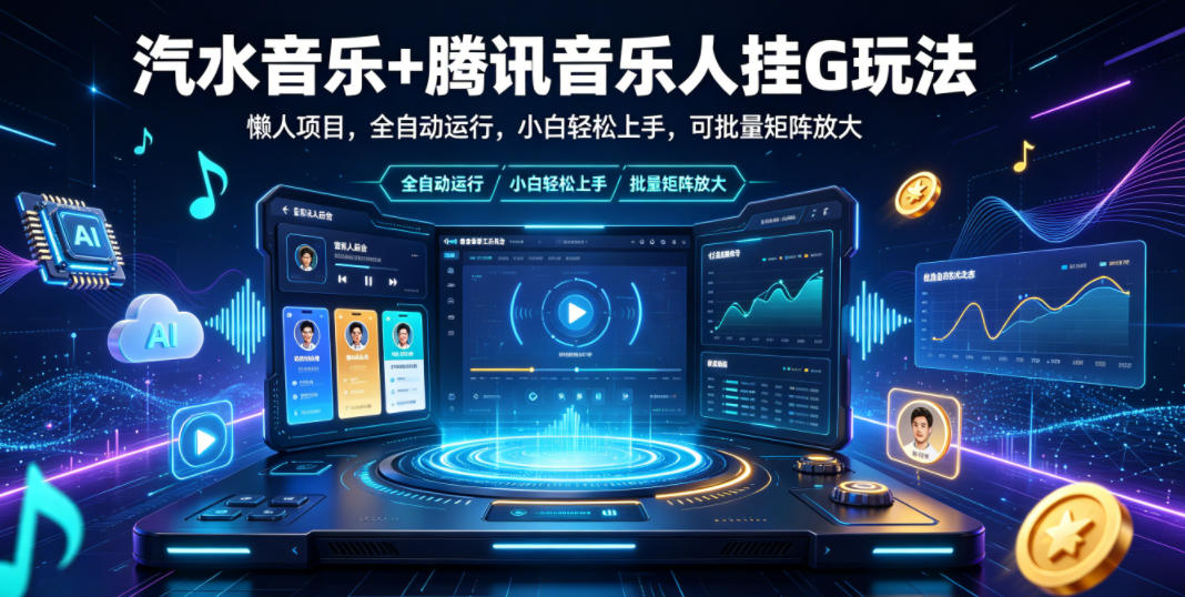 汽水音乐+腾讯音乐人挂G玩法，懒人项目，全自动运行，小白轻松上手，可批量矩阵放大【揭秘】-MFXUI中国站
