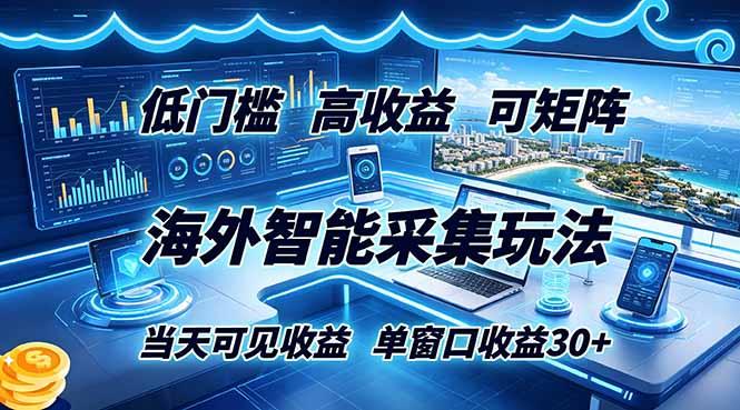 海外智能采集玩法，低门槛高单价可矩阵，当天可见收益，单窗口30+-MFXUI中国站