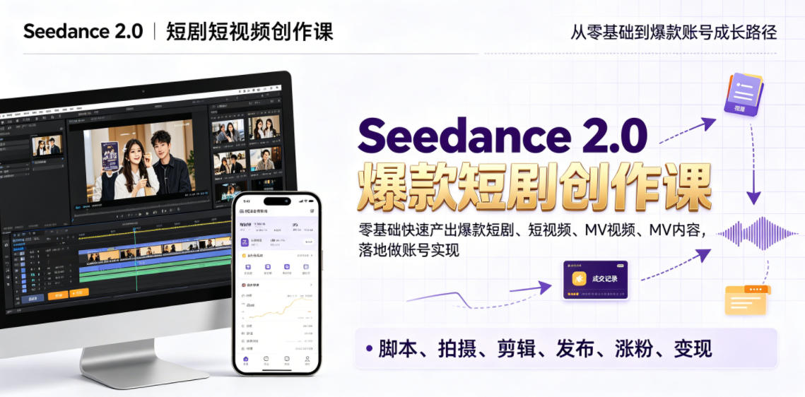 Seedance 2.0短剧短视频创作课，零基础快速产出爆款短剧、短视频、MV内容，落地做账号实现变现-MFXUI中国站