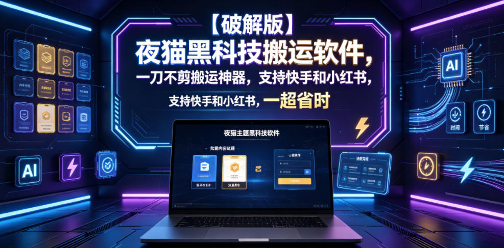 【破解版】夜猫黑科技搬运软件，一刀不剪搬运神器，支持快手和小红书，一键搬运超省时！-MFXUI中国站