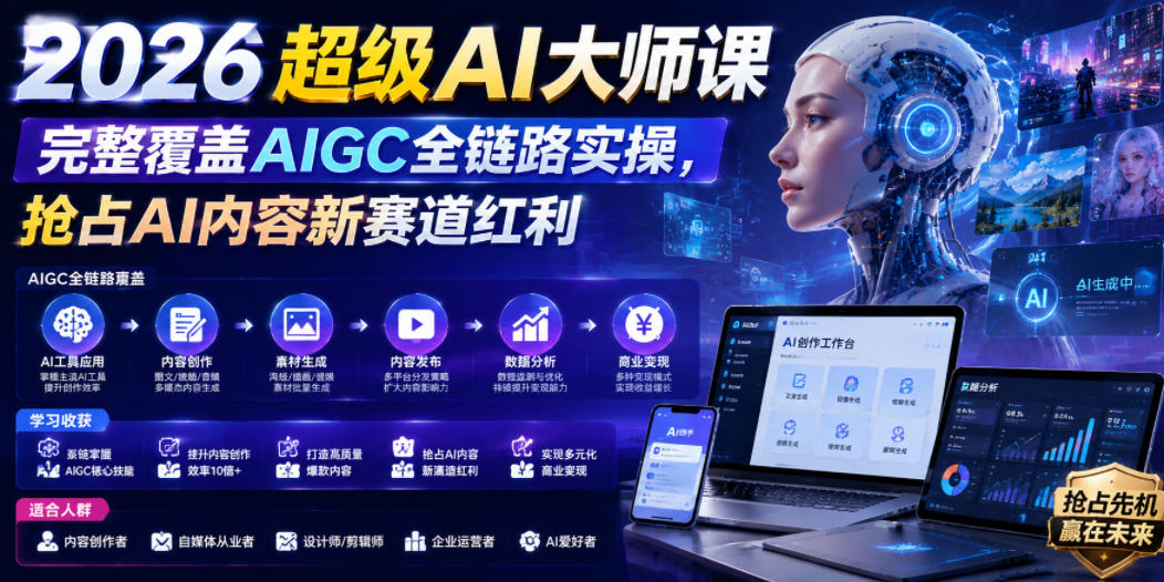 2026超级AI大师课，完整覆盖AIGC全链路实操，抢占AI内容新赛道红利-MFXUI中国站