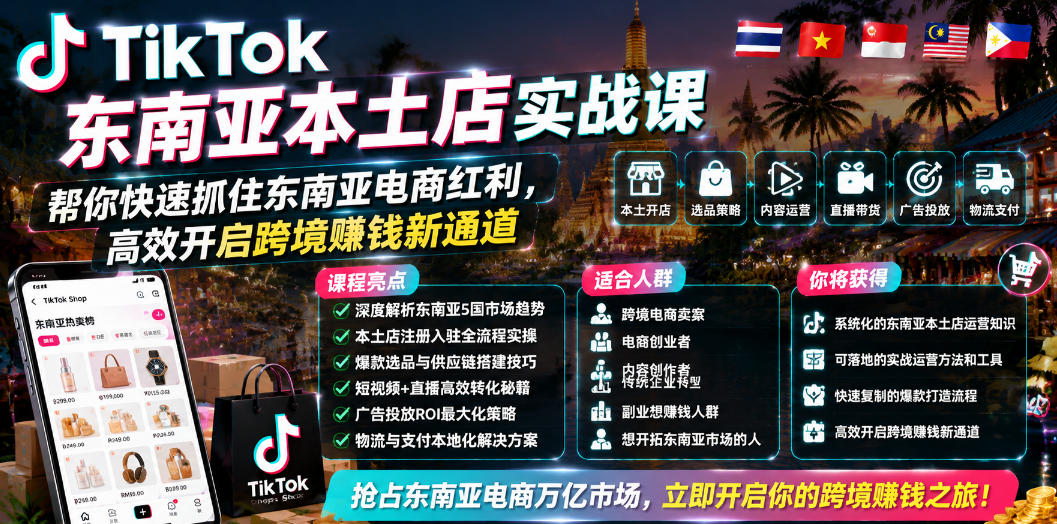 TikTok东南亚本土店实战课，帮你快速抓住东南亚电商红利，高效开启跨境賺钱新通道-MFXUI中国站