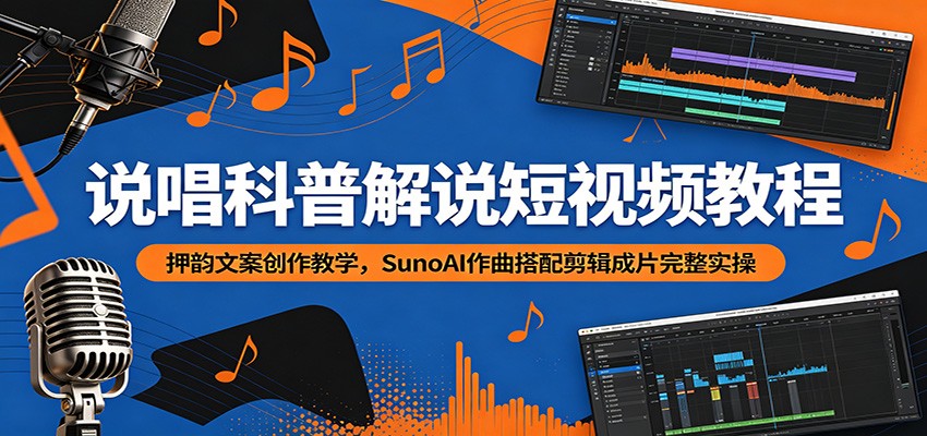 说唱科普解说短视频教程：押韵文案创作教学，SunoAI作曲搭配剪辑成片完整实操-MFXUI中国站