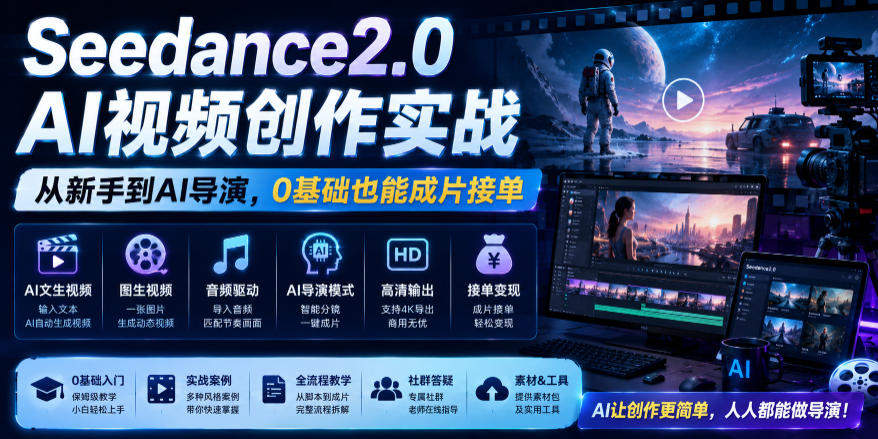Seedance2.0 AI视频创作实战，从新手到AI导演，0基础也能成片接单变现-MFXUI中国站