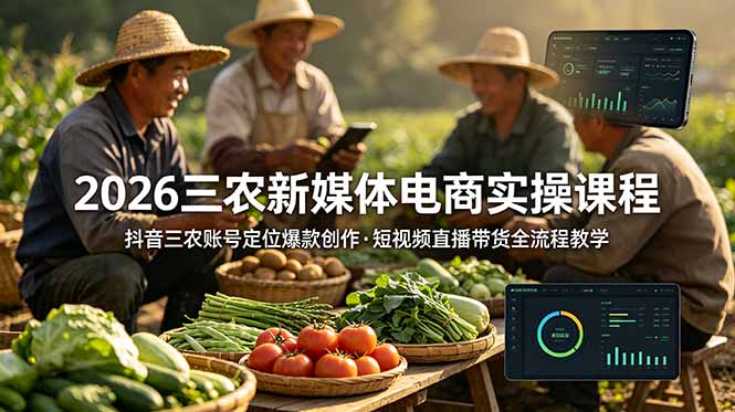 2026三农新媒体电商实操课程：抖音三农账号定位爆款创作，短视频直播带货全流程教学-MFXUI中国站