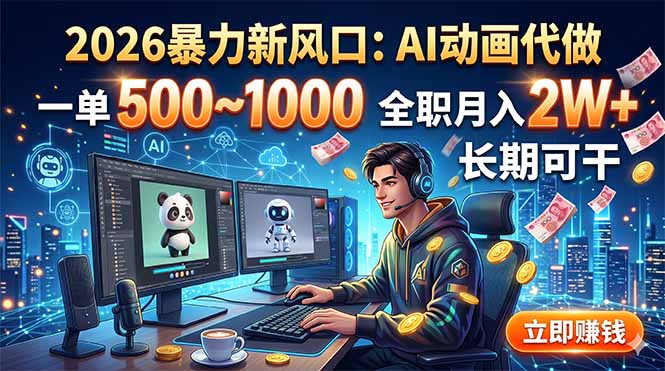 2026暴力新风口：AI动画代做，一单500~1000，全职月入2W+，长期可干-MFXUI中国站