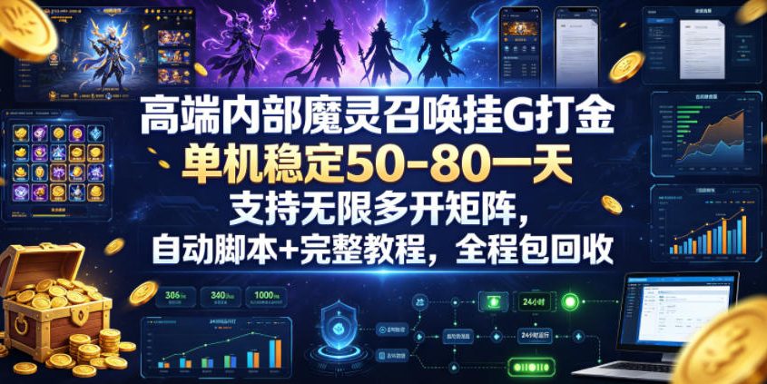 高端内部魔灵召唤挂G打金，单机稳定50-80一天，支持无限多开矩阵，自动脚本+完整教程，全程包回收【揭秘】-MFXUI中国站