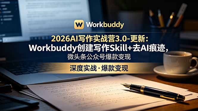 2026AI写作实战营3.0-更新：Workbuddy创建写作Skill+去AI痕迹，微头条公众号爆款变现-MFXUI中国站