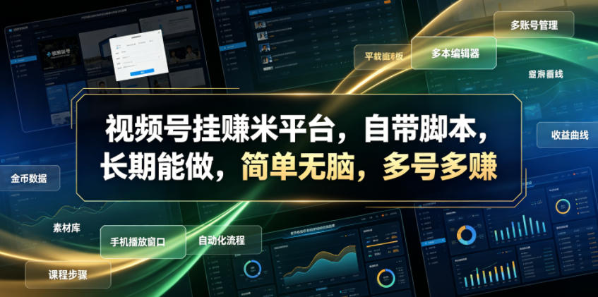 视频号挂賺米平台，自带脚本，长期能做，简单无脑，多号多賺【揭秘】-MFXUI中国站
