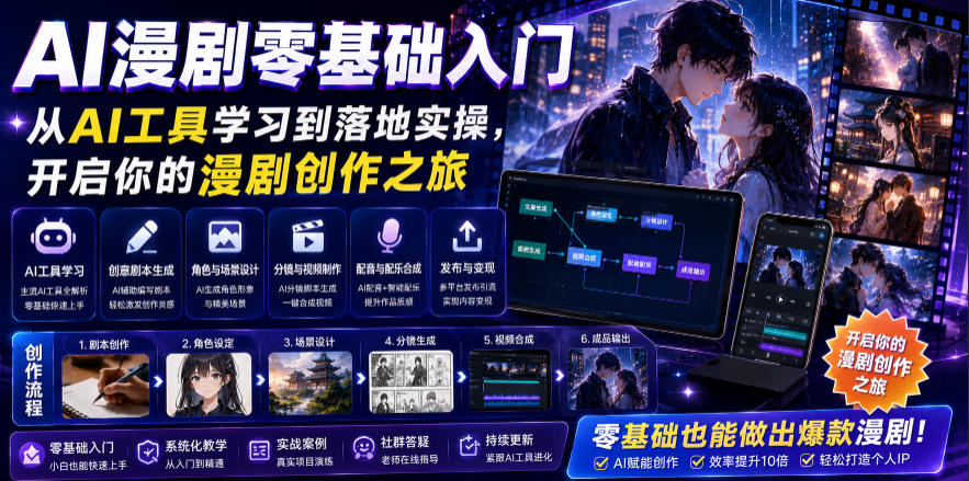 AI漫剧零基础入门，从AI工具学习到落地实操，开启你的漫剧创作之旅-MFXUI中国站