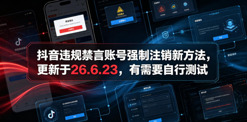 抖音违规禁言账号强制注销新方法，更新于26.6.23，有需要自行测试-MFXUI中国站