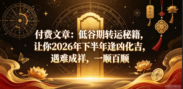 付费文章：低谷期转运秘籍，让你2026年下半年逢凶化吉，遇难成祥，一顺百顺-MFXUI中国站