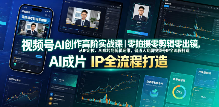 视频号AI创作高阶实战课｜零拍摄零剪辑零出镜，从IP定位、AI成片到剪辑运维，普通人专属视频号IP全流程打造-MFXUI中国站