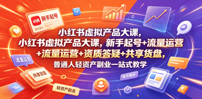 小红书虚拟产品大课，新手起号+流量运营+资质答疑+共享货盘，普通人轻资产副业一站式教学-MFXUI中国站