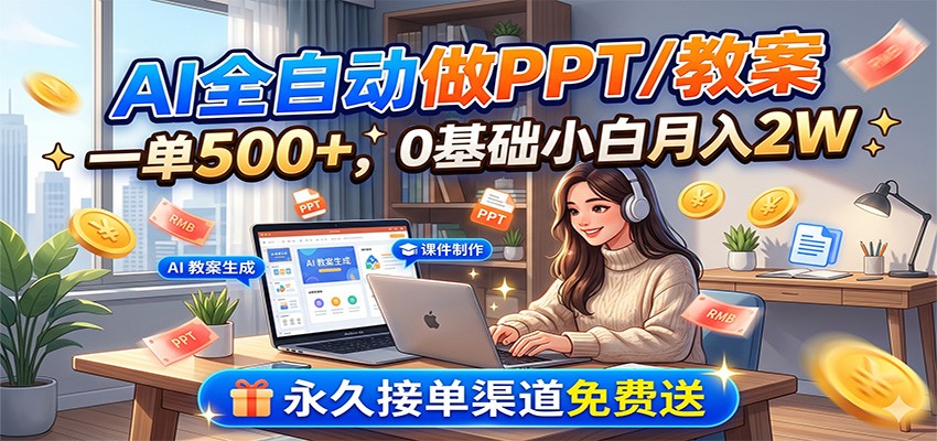 AI全自动做PPT/教案,一单500+,0基础小白月入2W,永久接单渠道免费送-MFXUI中国站
