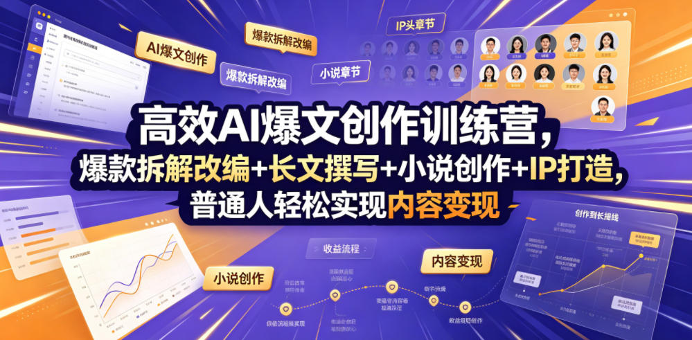 高效AI爆文创作训练营，爆款拆解改编+长文撰写+小说创作+IP打造，普通人轻松实现内容变现-MFXUI中国站