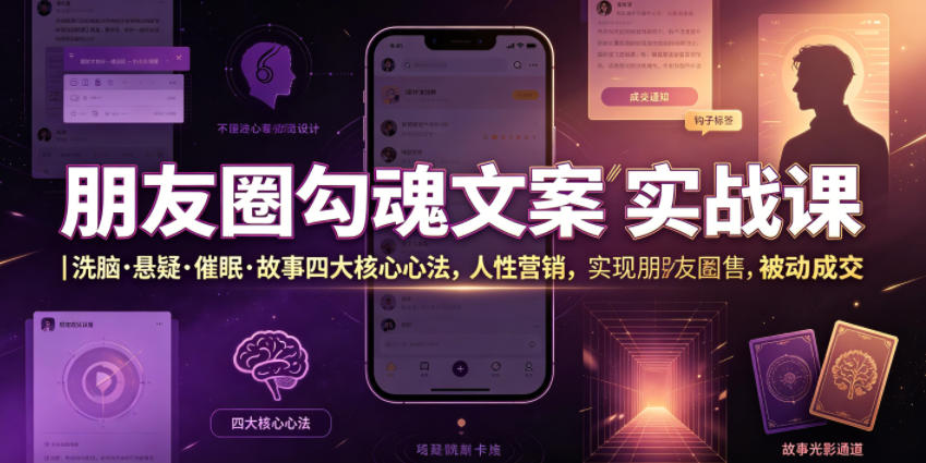 朋友圈勾魂文案实战课｜洗脑·悬疑·催眠·故事四大核心心法，吃透人性营销，实现朋友圈不销而售被动成交-MFXUI中国站