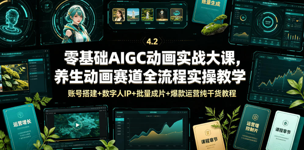 零基础AIGC动画实战大课，养生动画赛道全流程实操教学，账号搭建+数字人IP+批量成片+爆款运营纯干货教程-MFXUI中国站