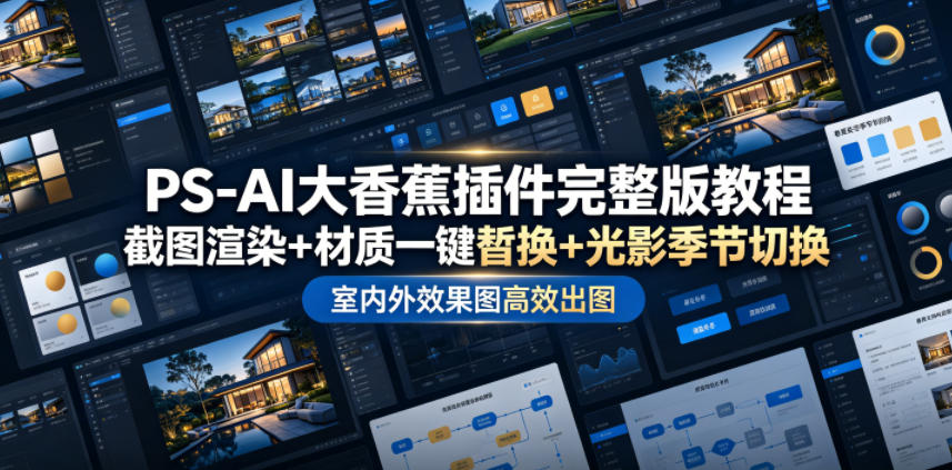 PS-AI大香蕉插件完整版教程，截图渲染+材质一键替换+光影季节切换，室内外效果图高效出图高阶课程-MFXUI中国站
