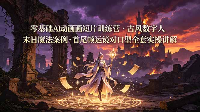 零基础AI动画短片训练营，古风数字人末日魔法案例，首尾帧运镜对口型全套实操讲解-MFXUI中国站
