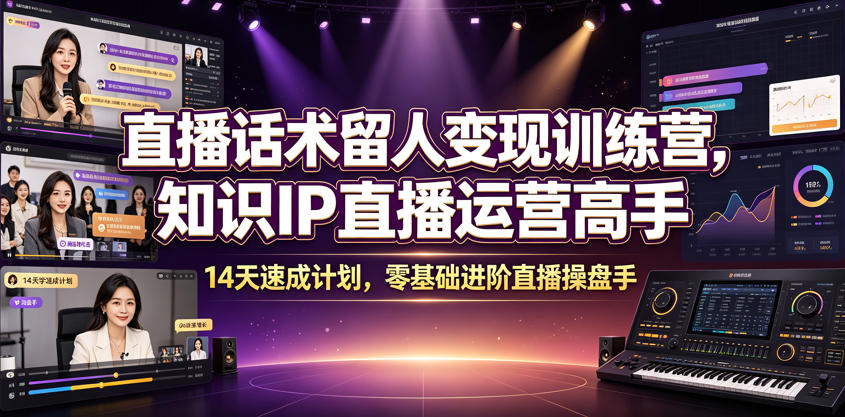 直播话术留人变现训练营，知识IP直播运营高手，14天速成计划，零基础进阶直播操盘手-MFXUI中国站