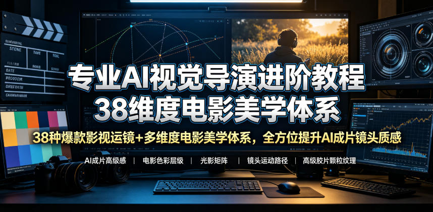 专业AI视觉导演进阶教程，38种爆款影视运镜+多维度电影美学体系，全方位提升AI成片高级感与镜头质感-MFXUI中国站
