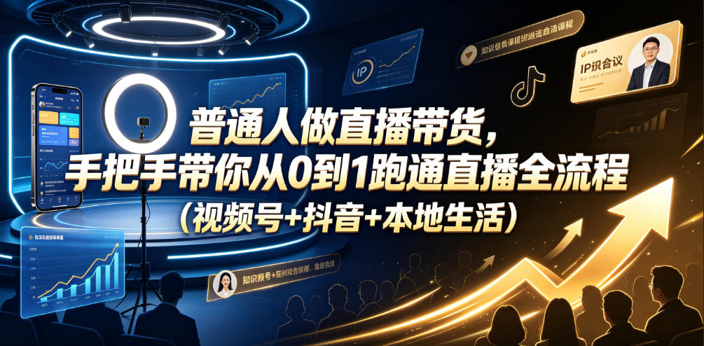 普通人做直播带货，手把手带你从0到1跑通直播全流程(视频号+抖音+本地生活)-MFXUI中国站