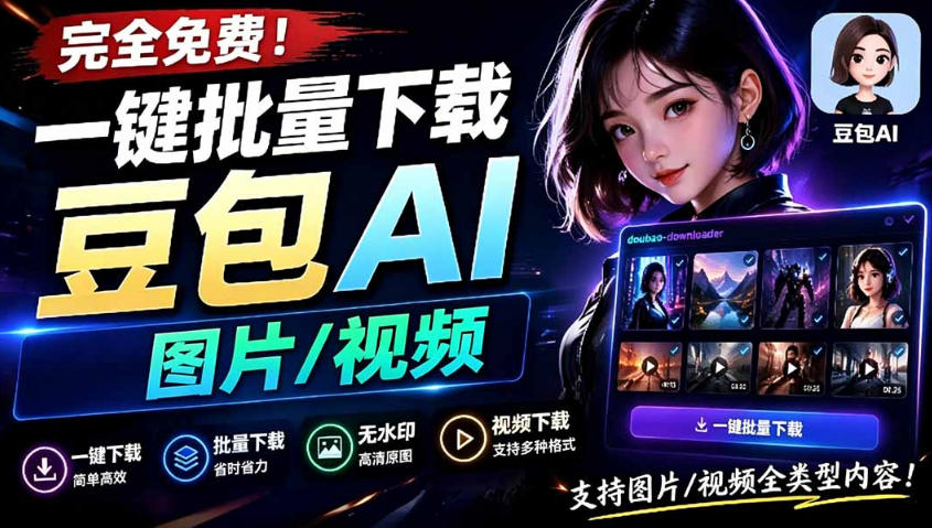 Github最新发布！一键批量下载豆包AI无水印图片/视频，简单易用，自动解析提示词-MFXUI中国站