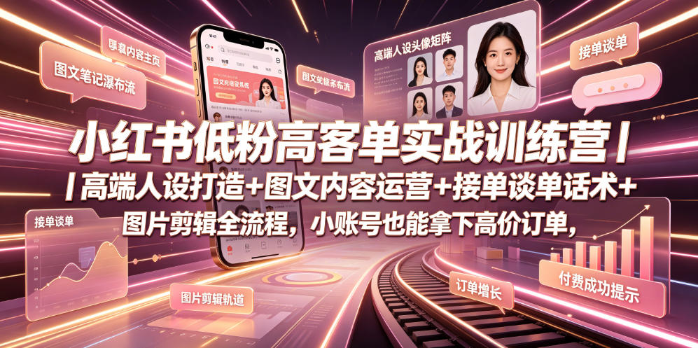 小红书低粉高客单实战训练营｜高端人设打造+图文内容运营+接单谈单话术+图片剪辑全流程，小账号也能拿下高价订单-MFXUI中国站