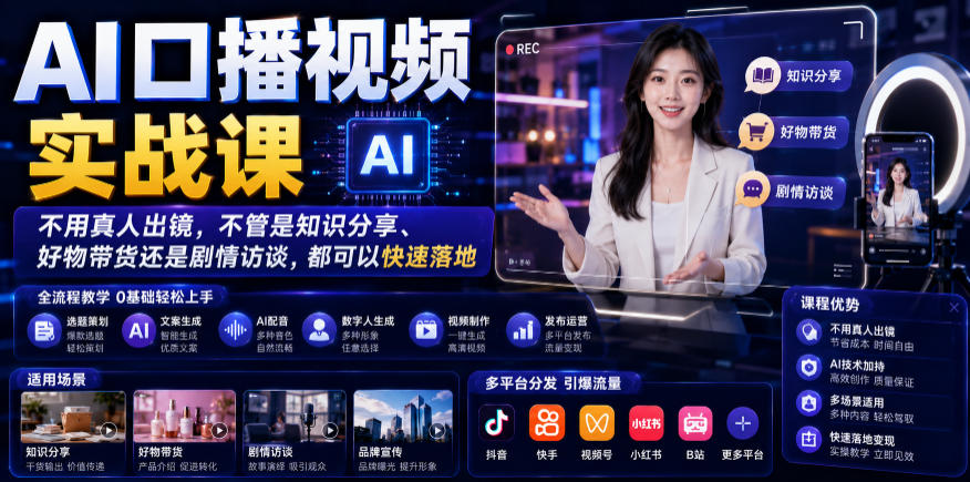 AI口播视频实战课,不用真人出镜,不管是知识分享、好物带货还是剧情访谈,都可以快速落地-MFXUI中国站