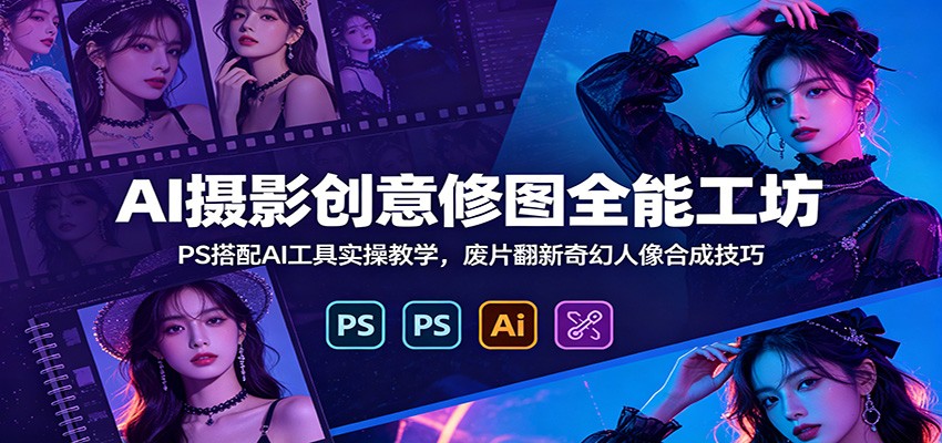 AI摄影创意修图全能工坊：PS搭配AI工具实操教学，废片翻新奇幻人像合成技巧-MFXUI中国站