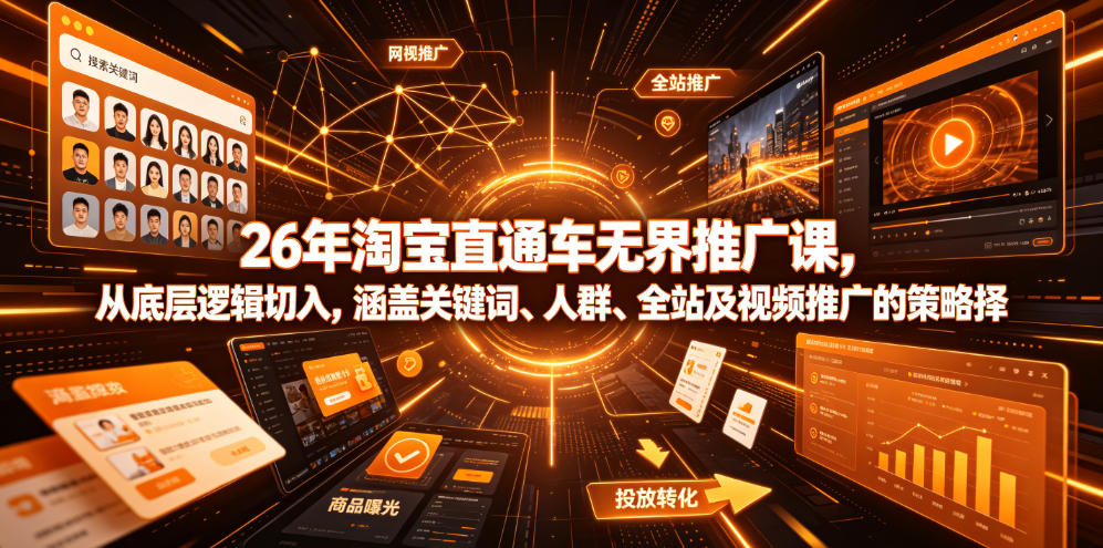 26年淘宝直通车无界推广课，从底层逻辑切入，涵盖关键词、人群、全站及视频推广的策略选择-MFXUI中国站