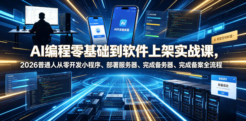 AI编程零基础到软件上架实战课，2026普通人从零开发小程序、部署服务器、完成备案全流程项目落地教程-MFXUI中国站