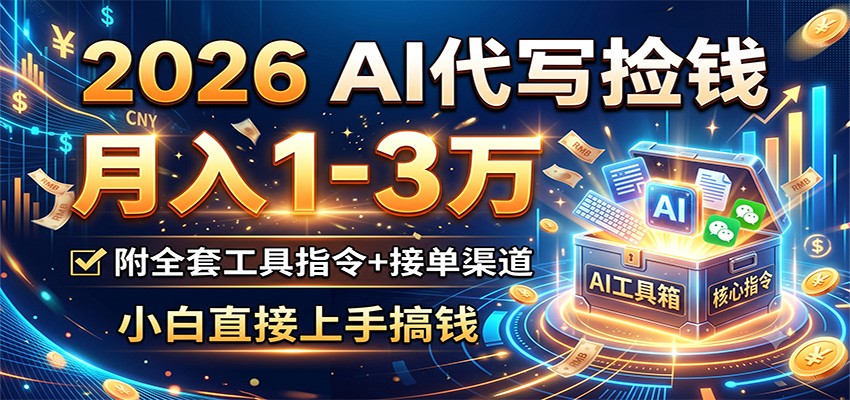 2026 AI代写捡钱，月入1-3万，附全套工具指令+接单渠道，小白直接上手搞钱-MFXUI中国站