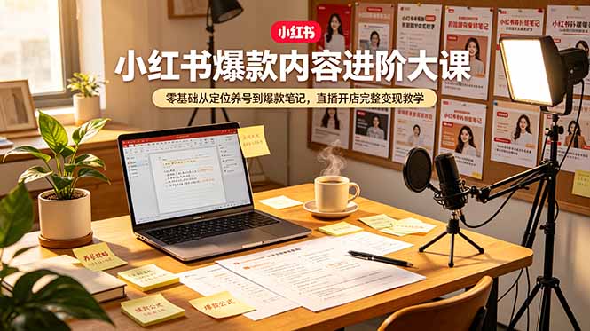 小红书爆款内容进阶大课，零基础从定位养号到爆款笔记，直播开店完整变现教学-MFXUI中国站