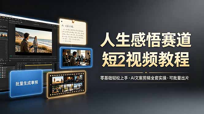 人生感悟赛道短视频教程，零基础轻松上手，AI文案剪辑全套实操可批量出片-MFXUI中国站