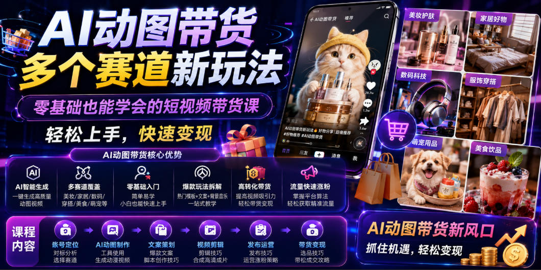 AI动图带货多个赛道新玩法，零基础也能学会的短视频带货课，轻松上手，快速变现-MFXUI中国站