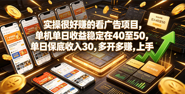 实操很好賺的看广告项目，单机单日收益稳定在40至50，单日保底收入30，多开多賺，上手就能变现【揭秘】-MFXUI中国站