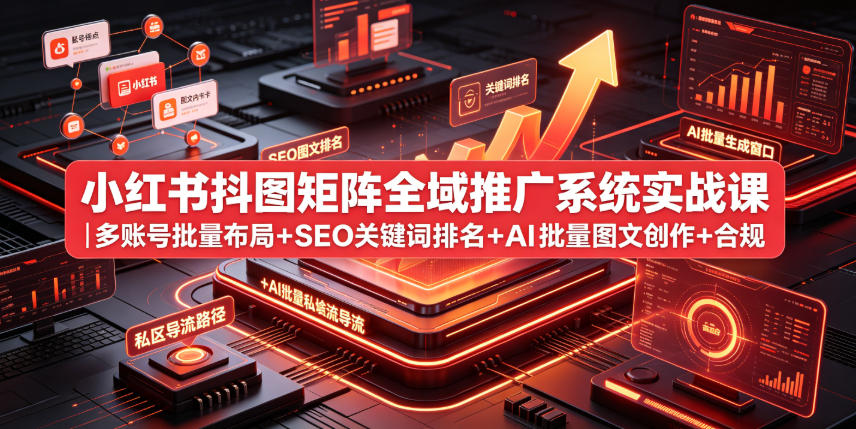小红书抖图矩阵全域推广系统实战课|多账号批量布局+SEO关键词排名+AI批量图文创作+合规私域导流完整落地教程-MFXUI中国站