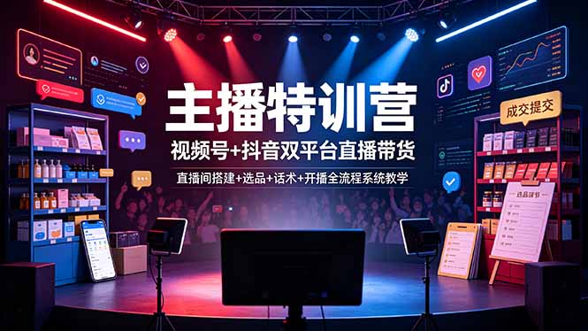 主播特训营：视频号+抖音双平台直播带货，直播间搭建+选品+话术+开播全流程系统教学-MFXUI中国站