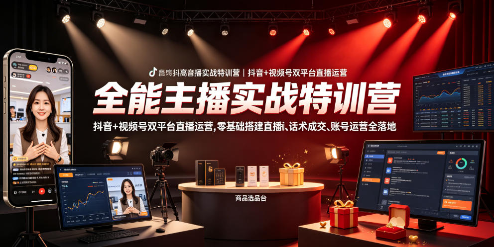 全能主播实战特训营｜抖音+视频号双平台直播运营，零基础搭建直播间、精准选品、话术成交、账号运营全落地-MFXUI中国站