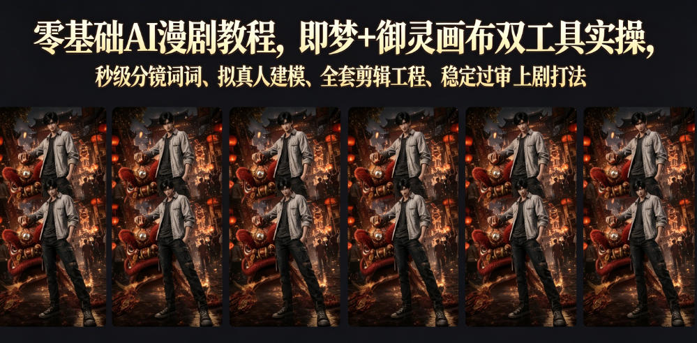 零基础AI漫剧教程，即梦+御灵画布双工具实操，秒级分镜提示词、拟真人建模、全套剪辑工程、稳定过审上剧打法-MFXUI中国站